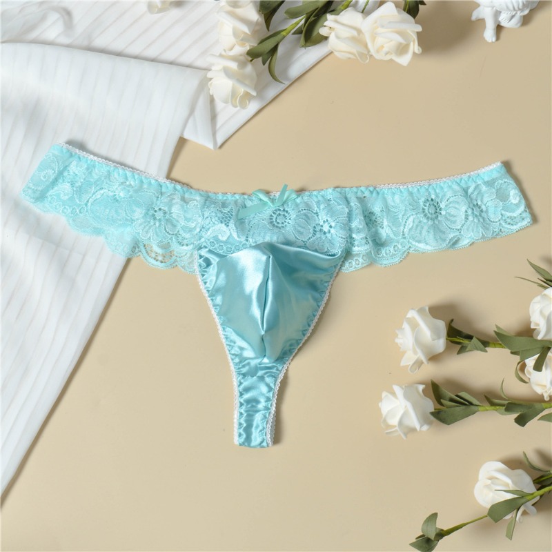 Ribbon Wired Satin - Men's Satin Frilly Lace Trim Sissy