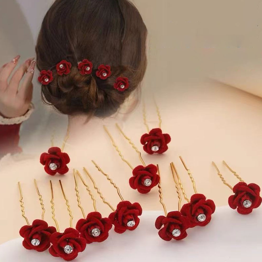 Flower Supplies - 10Pcs Rose Hair Accessories Wedding Bride