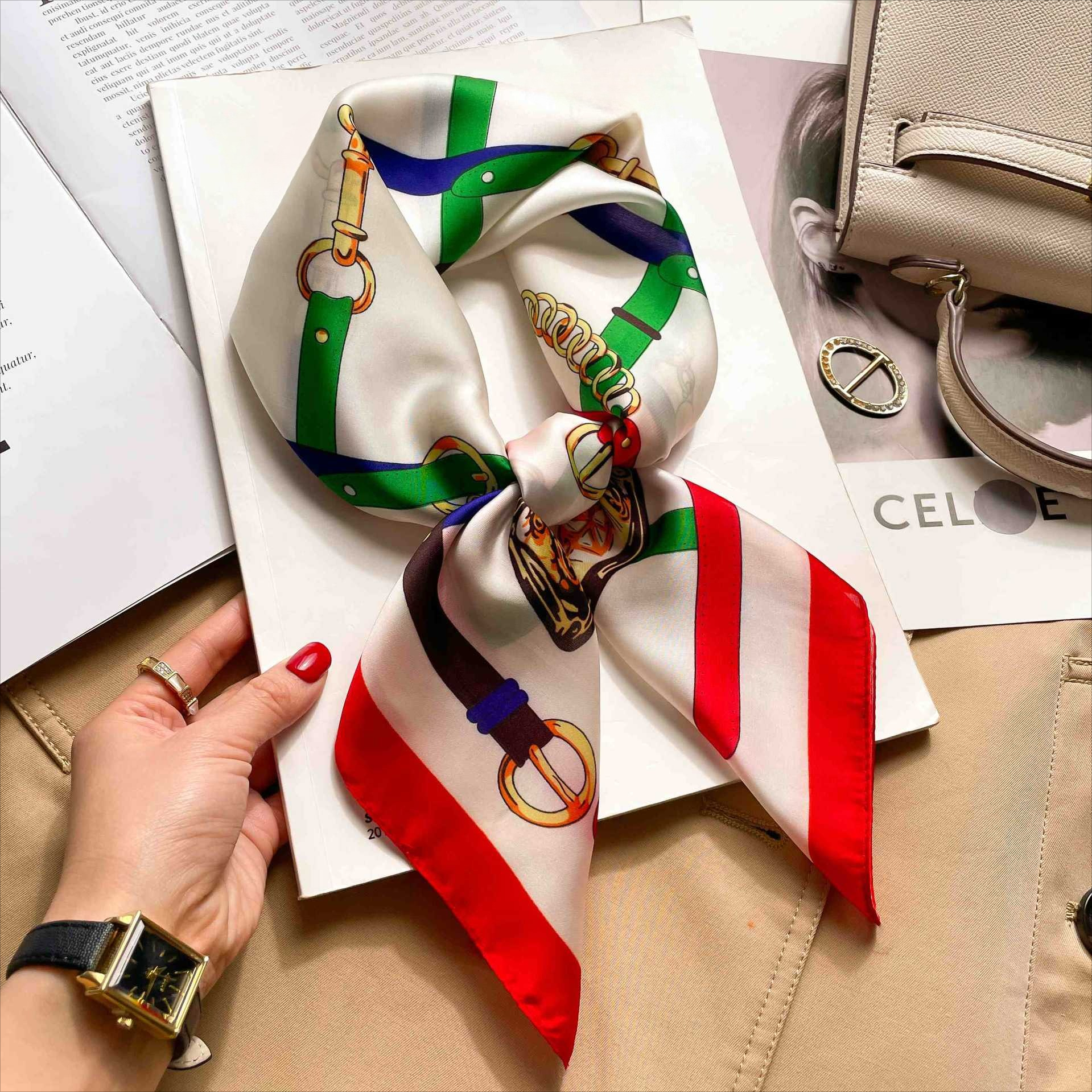 Ribbon Wired Satin - 70cm Luxury Belt Print Silk Square
