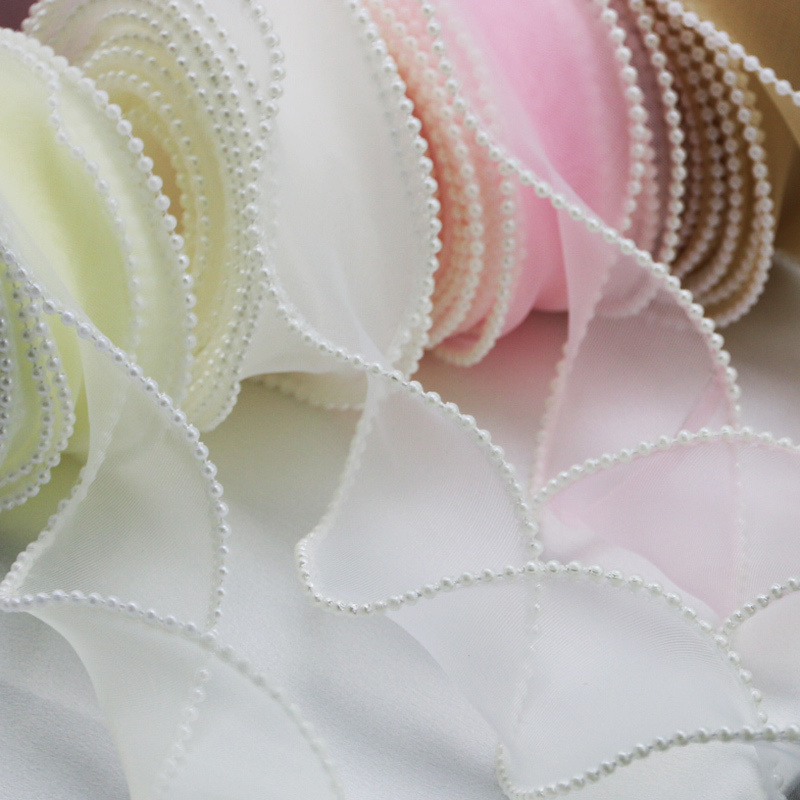 (5yards/roll)4cm Pearl Edge Wa - مراجعة Ribbon Organza Roll وسعره