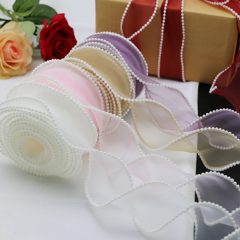 (5yards/roll)4cm Pearl Edge Wa - مراجعة Ribbon Organza Roll وسعره