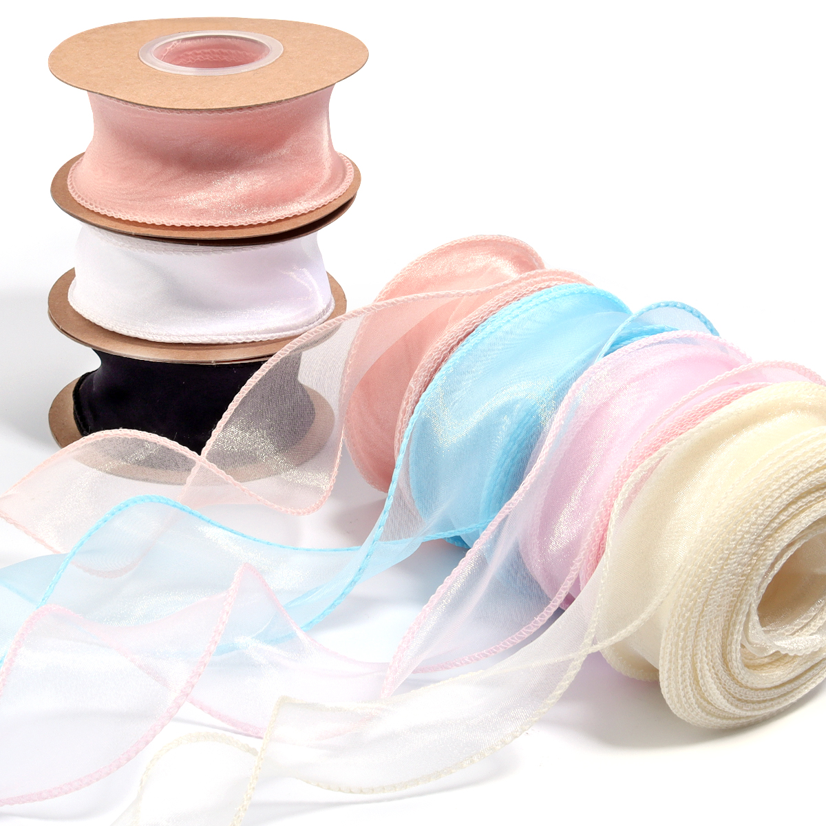 10yards/roll Sheer Chiffon Rib - مراجعة Ribbon Organza Roll وسعره