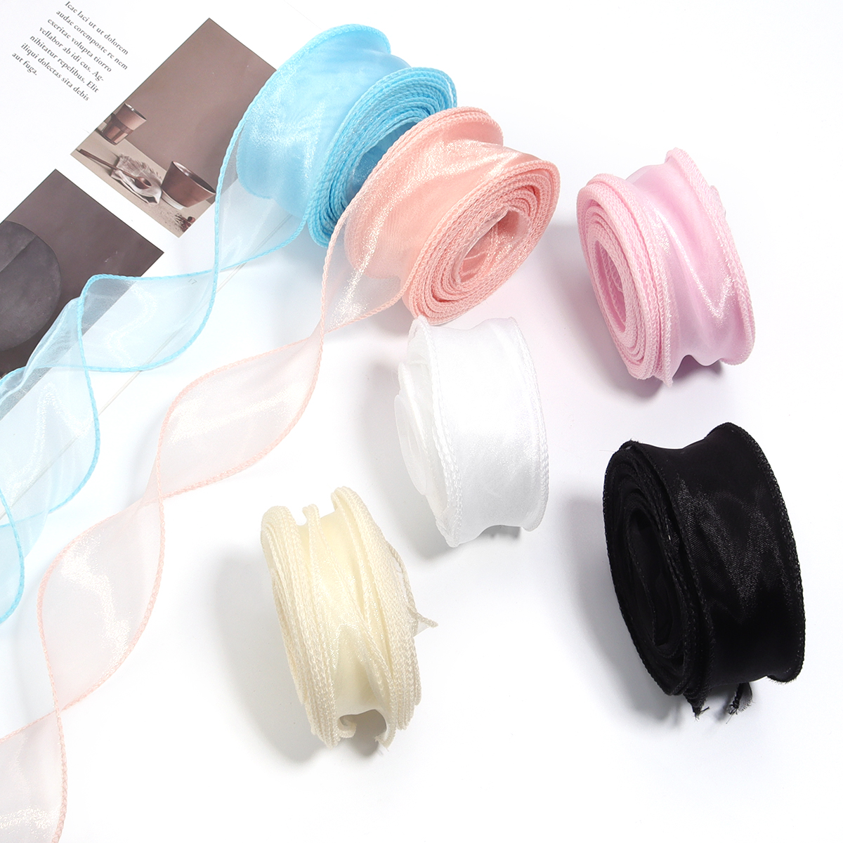 10yards/roll Sheer Chiffon Rib - مراجعة Ribbon Organza Roll وسعره