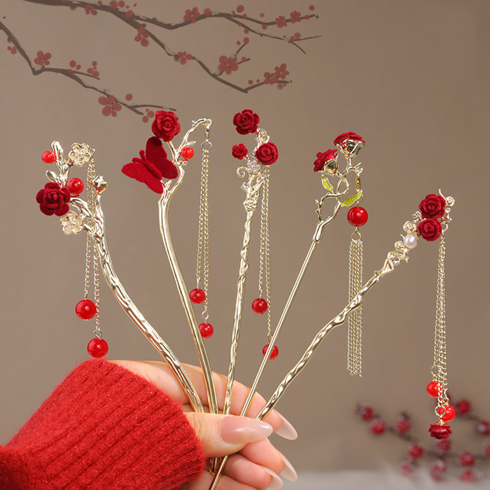 Chinese Style Rose Flower Hair - مراجعة Flower Supplies وسعره