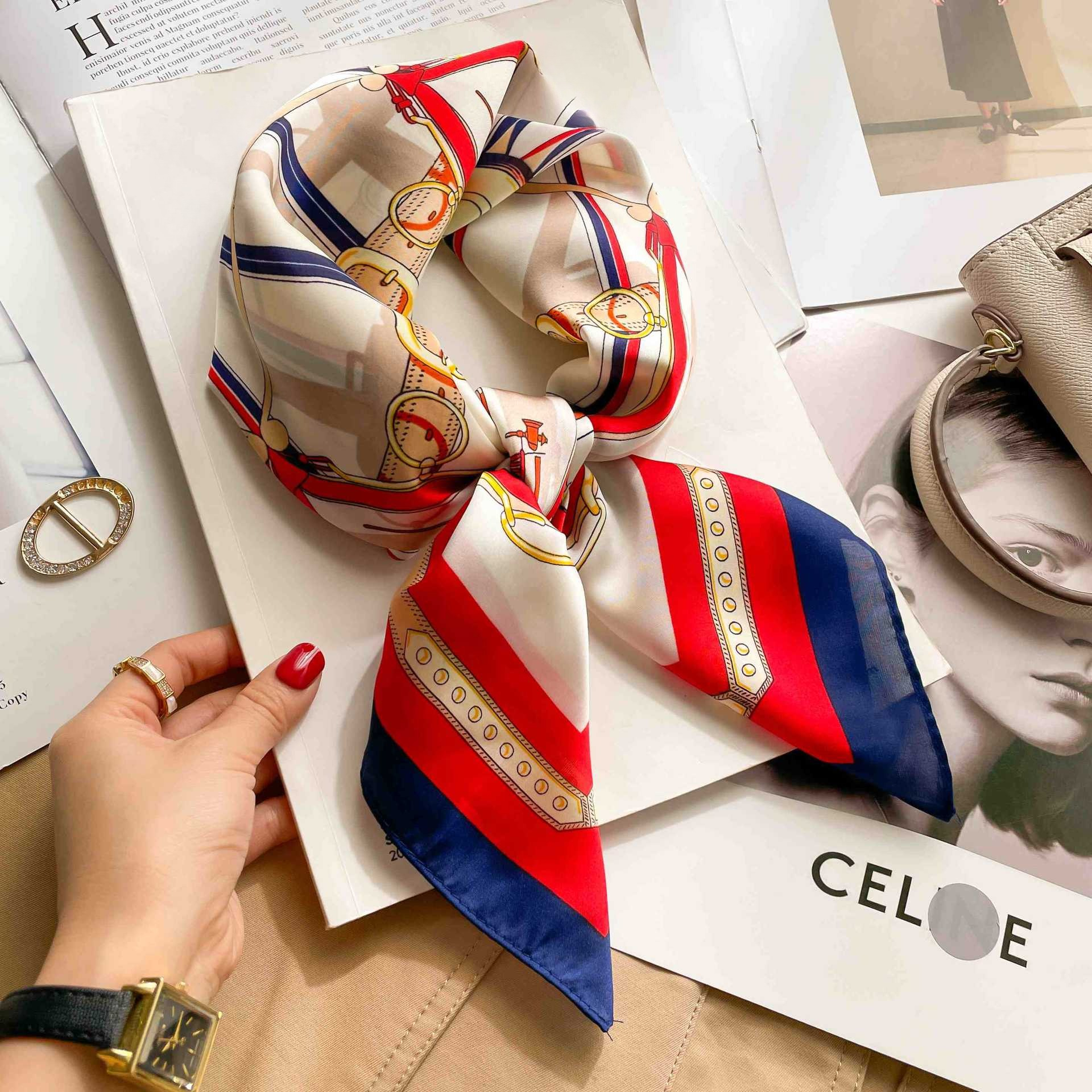 70cm Luxury Belt Print Silk Sq - مراجعة Ribbon Wired Satin وسعره