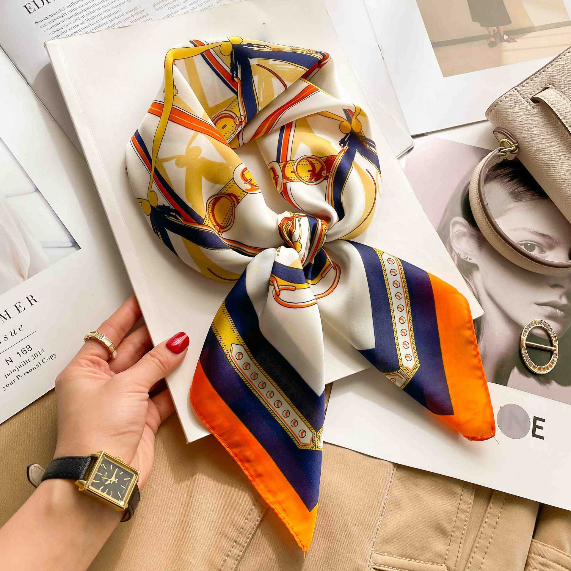 70cm Luxury Belt Print Silk Sq - مراجعة Ribbon Wired Satin وسعره